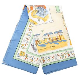 Lenço de seda Hermès Blue Retour A La Terre 90 Azul Azul claro
