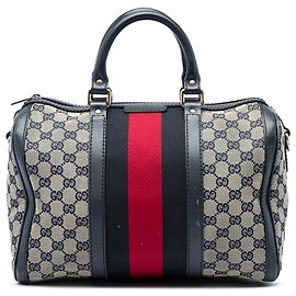 Gucci Joy Boston Bag Medium aus beigem GG Canvas mit Web-Streifen Beige