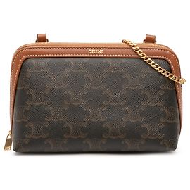 Céline Pochette avec chaîne Celine Brown Triomphe en toile enduite Marron Marron foncé