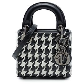 Dior Black Micro Calfskin Houndstooth Embossed Macro Lady Dior Otro