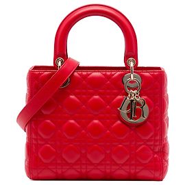 Dior Red Medium Lambskin Cannage Lady Dior Red