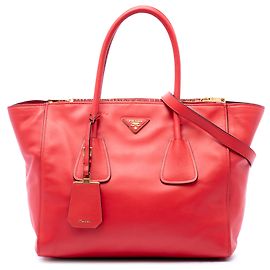 Sac Satchel Prada Red Glace Calf Twin Pocket Double Handle Rouge