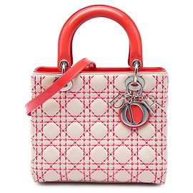 Dior Beige Medium Lambskin Cannage Stitched Lady Dior Pink Rot Beige Andere