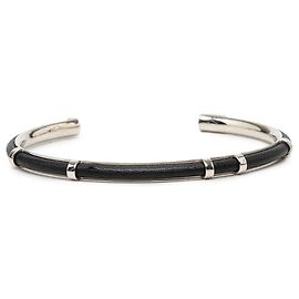 Dior Silver Brass and Leather Open Cuff Bangle Silvery