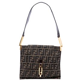Borsa a tracolla con patta Fendi Brown Zucca Canvas Marrone
