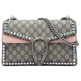 Borsa a tracolla Gucci Dionysus Medium GG Supreme Beige con cristalli Beige