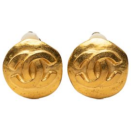 Boucles d'oreilles clips rondes Chanel Gold CC plaquées or Doré
