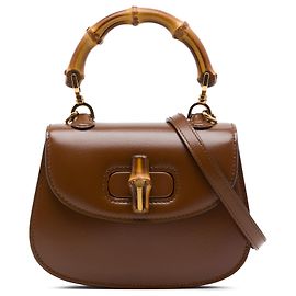 Bolsa Mini 1947 em couro de bezerro marrom com alça de bambou Gucci Marrom