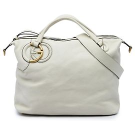 Bolsa Satchel Gucci em couro branco e twill Branco Cru