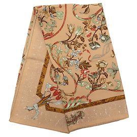 Lenço de seda Hermès Brown Pierres D Orient Et D Occident 90 Marrom Castanho claro