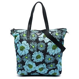 Sac Tote Prada en Tessuto Stampato Noir Autre Bleu clair