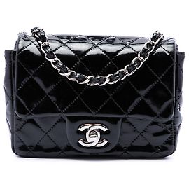 Chanel Black Mini Square Classic Patent Single Flap Schwarz