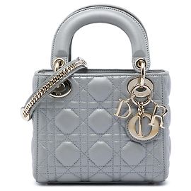 Dior Gray Mini Lambskin Cannage Lady Dior Marrone