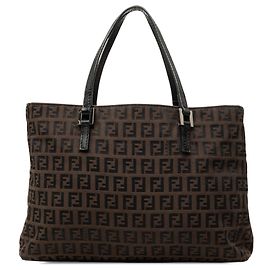 Fendi Brown Zucchino Canvas Handbag Brown Dark brown