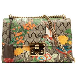 Borsa a tracolla Gucci Beige Medium GG Supreme Tian Padlock Beige