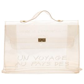 Hermès White Vinyl Souvenir De L Exposition Kelly Handbag White