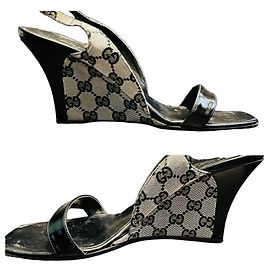 Sandali con zeppa Gucci GG Supreme Monogram Nero Grigio