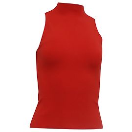 Milly Knitted Mock Neck Tank Top in Red Viscose Red