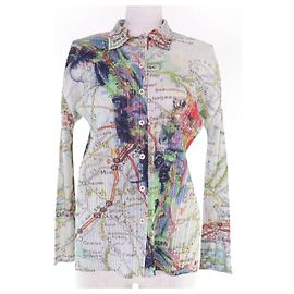 Issey Miyake PLEATS PLEASE Paris Map Pattern Polyester Long Sleeve Shirt Multiple colors