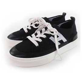 Zapatillas Hermès 36 de cuero Negro Blanco