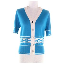 Cardigã Hermès 38 em cashmere e seda Prata Branco Azul