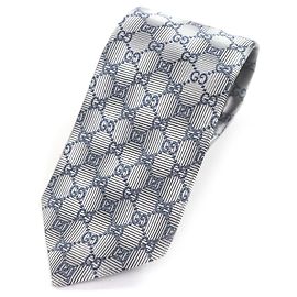 Gucci GG logo Silk Tie Silvery Navy blue