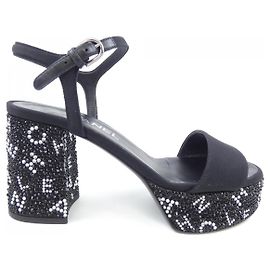 Chanel Grogram Strass Sandalen Schwarz