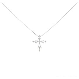 Autre Marque Collar de Cruz en Oro Blanco K10 y Diamantes Plata
