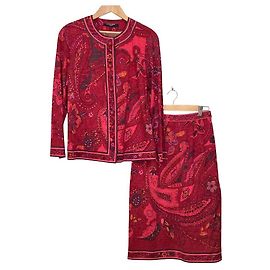 Leonard Fashion Flower Print No Collar Setup Red