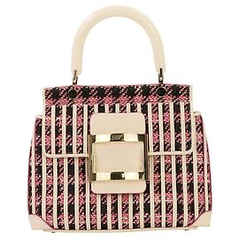 Bolso 2way de cuero y tweed Roger Vivier Rosa