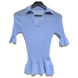 Autre Marque Blouse à manches courtes en maille côtelée transparente CABaN Bleu