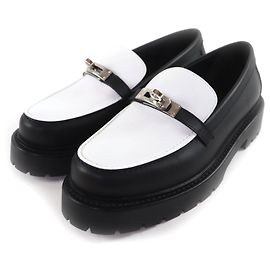 Hermès 37.5 Leather Loafers Black White