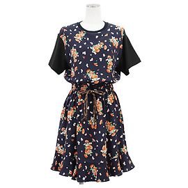 Robe en soie Louis Vuitton Monogram à imprimé floral Noir Multicolore Bleu Marine