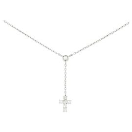 Autre Marque Pt900 Pt850 Cross Diamond Necklace Silvery