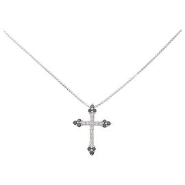 Autre Marque Au750 Diamond Cross Necklace Silvery