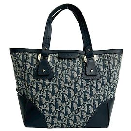 Borsa in pelle e tela Trotter Christian Dior Blu Blu navy