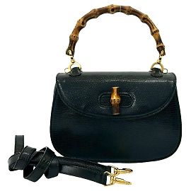 Gucci Bamboo Handtasche 2way aus Echsenleder Schwarz