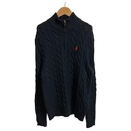Polo Ralph Lauren Wool Blend Half Zip Cable Knit Sweater Blue Navy blue