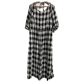 Autre Marque Beauty & Youth Silk Linen Check Dress Brown