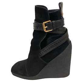 Louis Vuitton Suede Wedge Boots Black