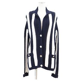 Giacca cardigan in maglia di cotone Chanel P74635 Blu Altro