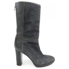 Botas Loro Piana de couro cinza cáqui Marrom Caqui