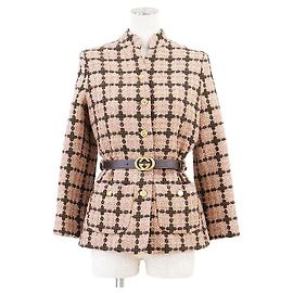 Gucci Tweed Wool Nylon Jacket Brown Beige