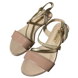 Autre Marque DIANA Python Embossed Flat Sandals Pink Beige