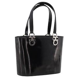 Sac à main Salvatore Ferragamo Gancini verni Black Silver Auth bs37143 Noir Argenté