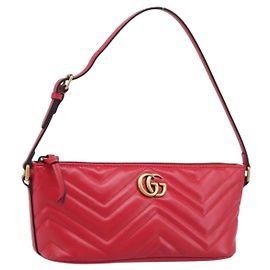 Bolsa GUCCI GG Marmont em couro vermelho e dourado 739166 Auth ka6352V Vermelho Dourado