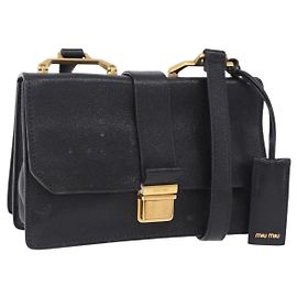 Miu Miu Madras Shoulder Bag Leather Black Gold Auth 203815 Black Golden