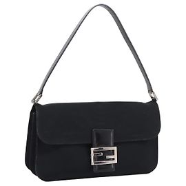 Borsa a tracolla FENDI Mamma Baguette in jersey di cotone Nero Argento Auth 204836 Nero Argento