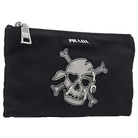 Pouch PRADA Nylon Nero Argento Auth bs37334 Nero Argento