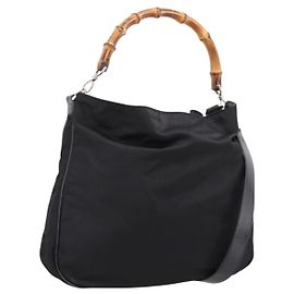 Borsa a mano GUCCI Bamboo Nylon 2way Nero Argento 001 1577 2615 Auth ep16156 Nero Argento